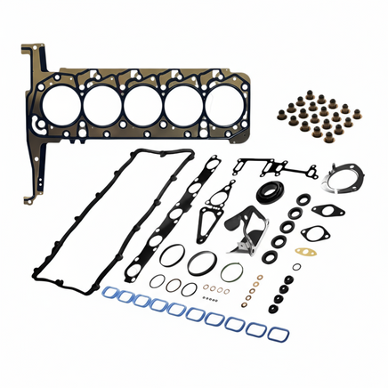 Cylinder head gasket set and related components on a white background