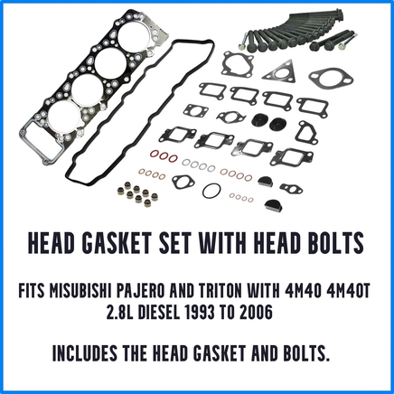 Pajero, Triton 4M40 Cylinder Head Gasket set with head bolts