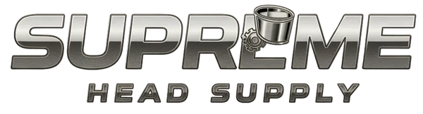 Logo of Supreme Head Supply with metallic text and gear icon.